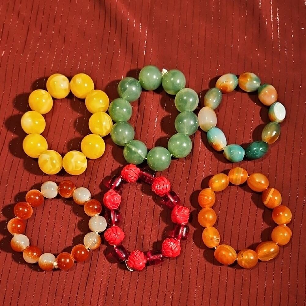 6 Assorted Handmade Vibrant Large Beaded Bracelets